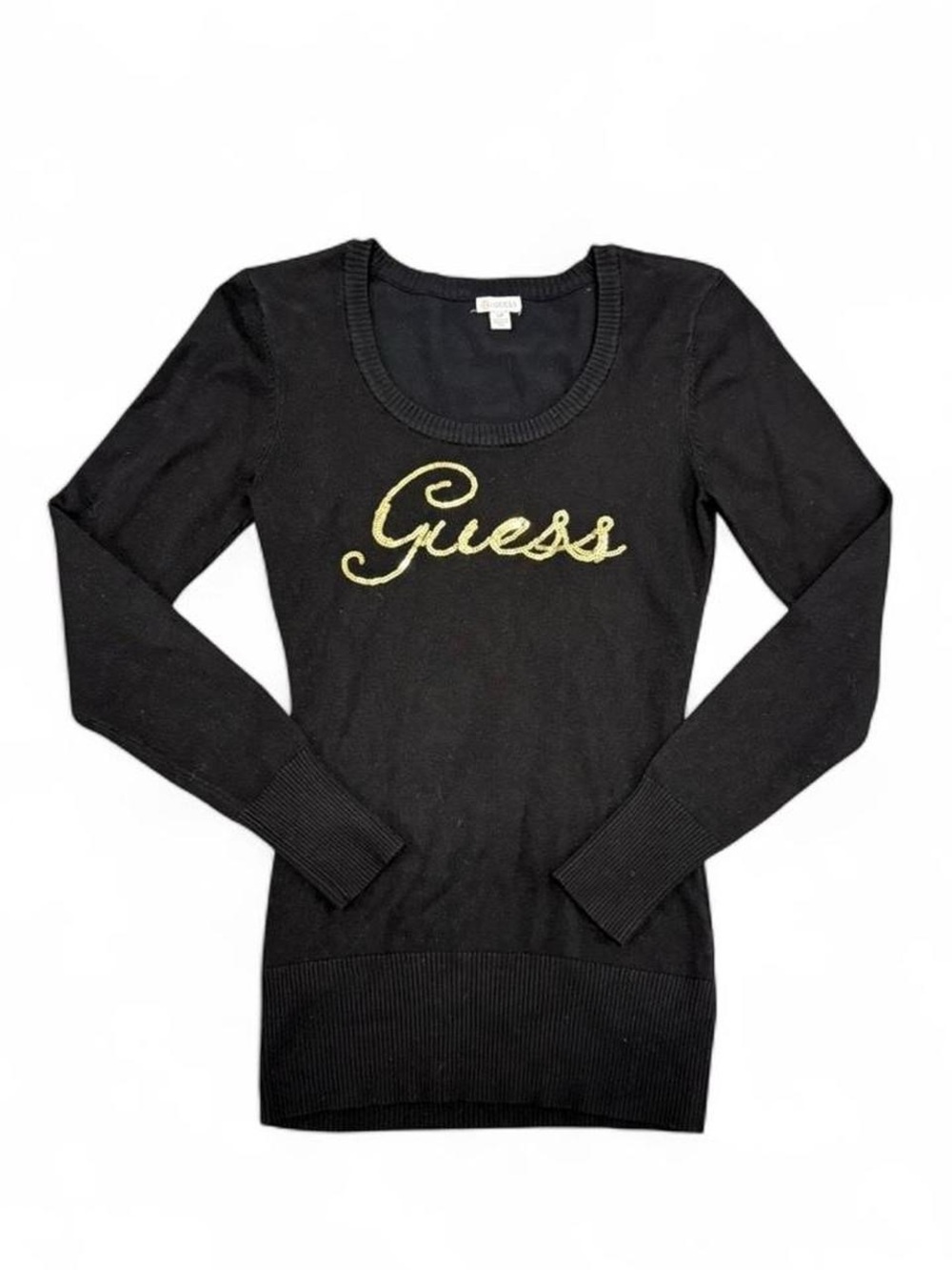 Guess Black Crewneck Sweater with Subtle Logo Tag